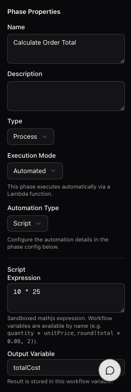 Script phase configuration