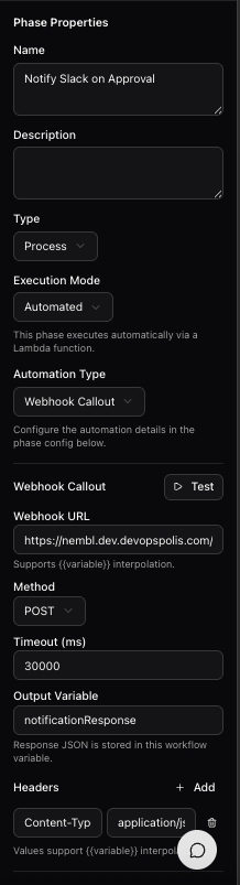 Webhook Callout phase configuration